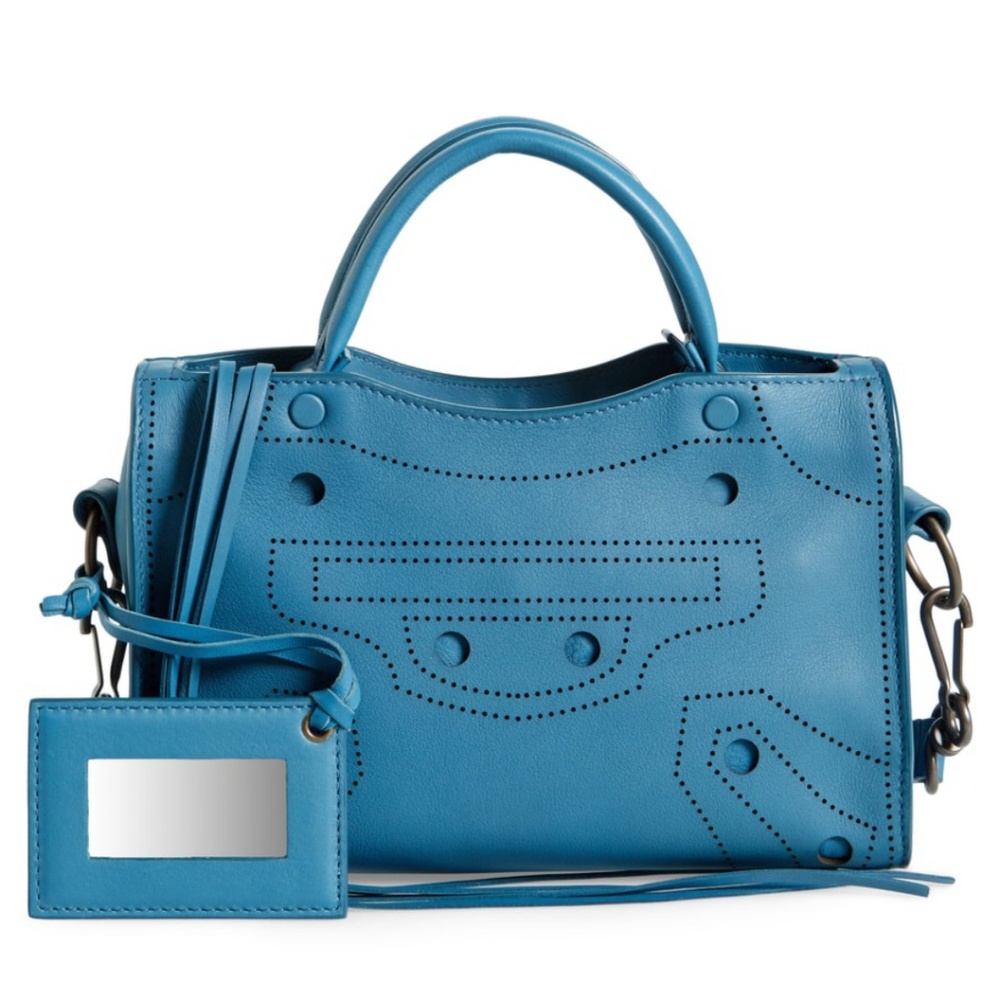 Balenciaga Small Blue Leather Blackout City bag